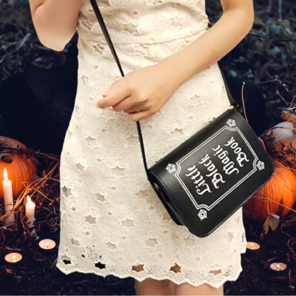 Witchy Little Black Magic Book Cross-Body Purse Bag with Adjustable Strap